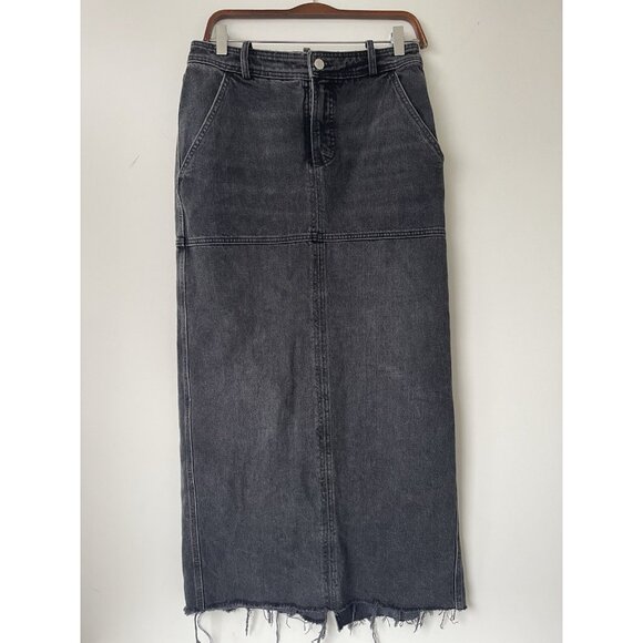 A.L.C. Hunter Black Denim Wash Maxi Skirt Raw Hem Cotton Size 4 Cotton Long - Picture 2 of 6
